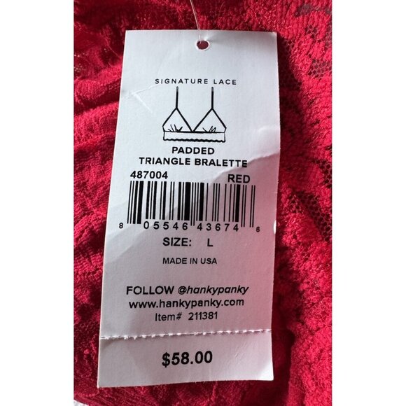 Hanky Panky Signature Lace Red Padded Triangle Bralette Size L NWT Made in USA - Picture 5 of 7